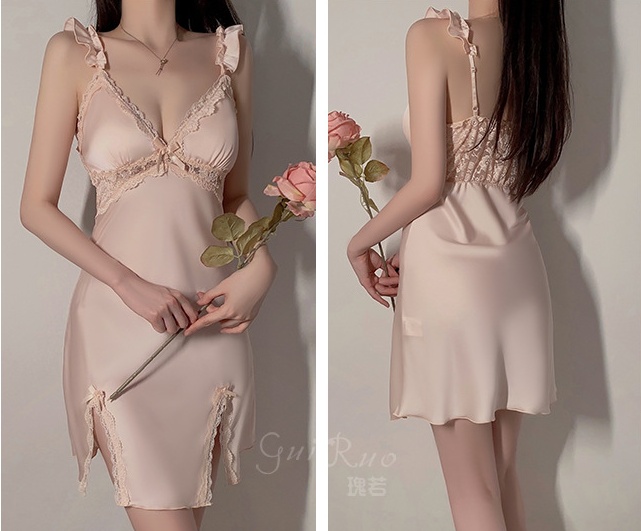 Light Pink Double-slit Night Slip Dress for Women